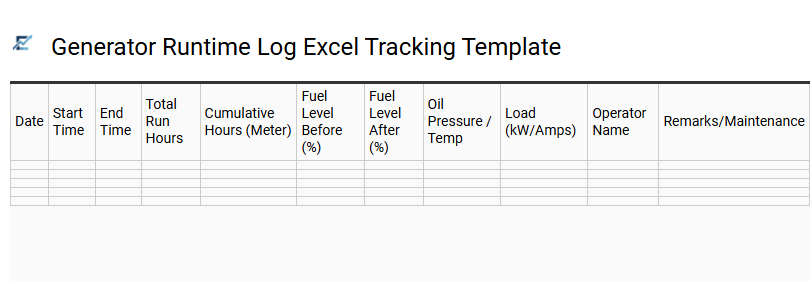 Generator Runtime Log Excel Tracking Template