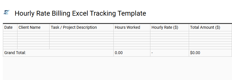 Hourly Rate Billing Excel Tracking Template
