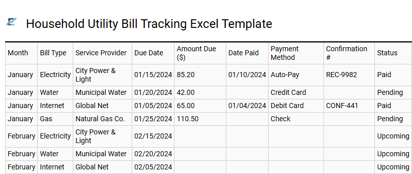 Household Utility Bill Tracking Excel Template