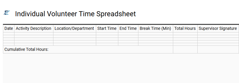 Individual Volunteer Time Spreadsheet