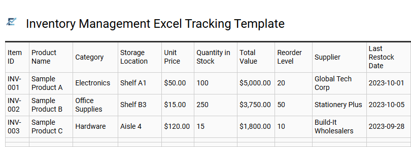Inventory Management Excel Tracking Template