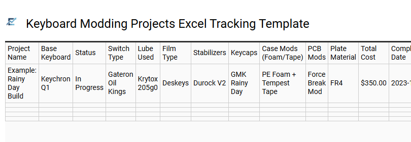 Keyboard Modding Projects Excel Tracking Template