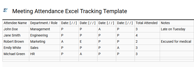 Meeting Attendance Excel Tracking Template