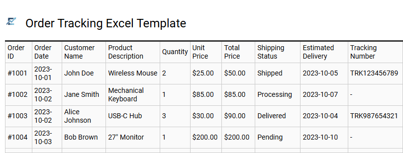 Professional Order Tracking Spreadsheet for Microsoft Excel Management