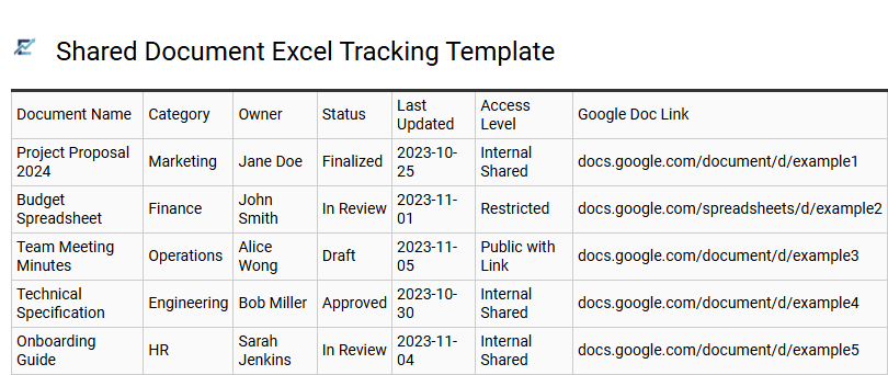 Shared Document Excel Tracking Template