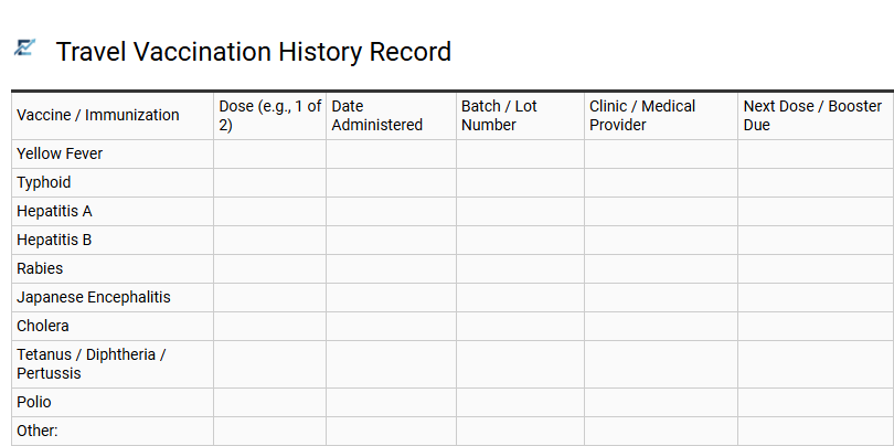 Travel Vaccination History Record