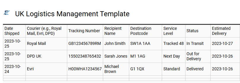 UK Logistics Management Template