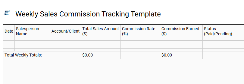 Weekly Sales Commission Tracking Template