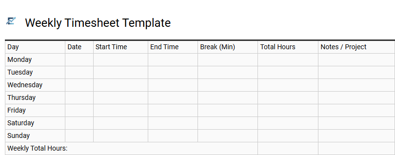 Weekly Timesheet Template
