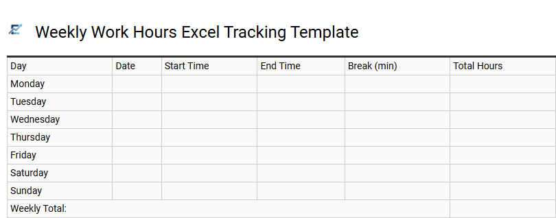 Weekly Work Hours Excel Tracking Template