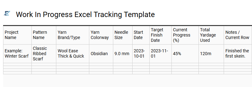 Work In Progress Excel Tracking Template