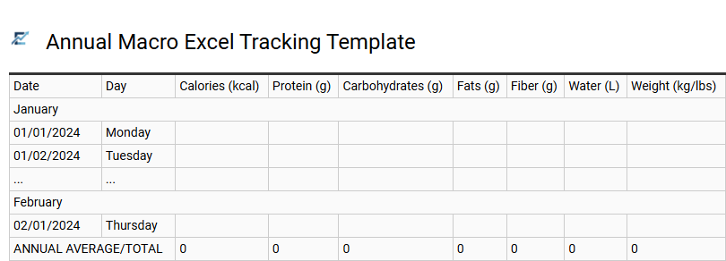 Annual Macro Excel Tracking Template
