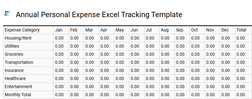 Annual Personal Expense Excel Tracking Template