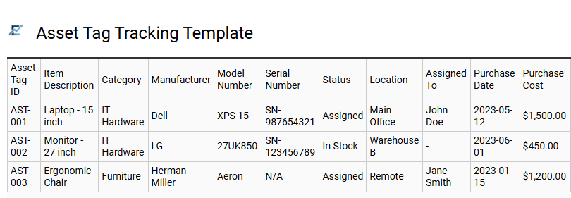 Asset Tag Tracking Template