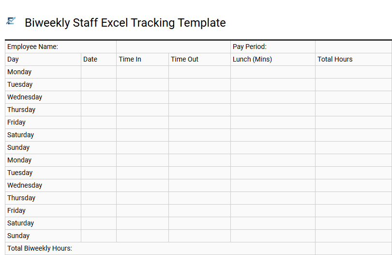 Biweekly Staff Excel Tracking Template