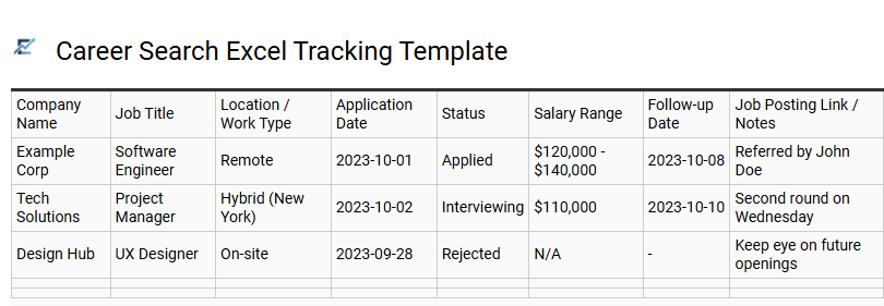 Career Search Excel Tracking Template