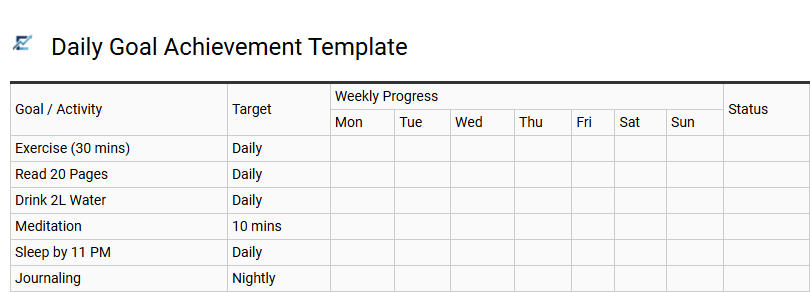 Daily Goal Achievement Template