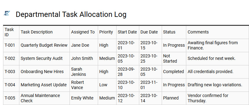 Departmental Task Allocation Log