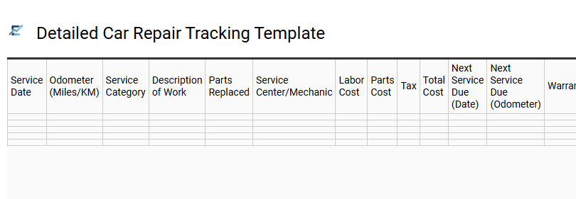 Detailed Car Repair Tracking Template