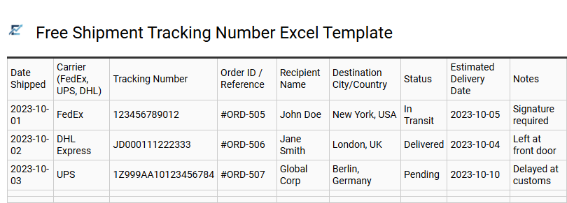 Professional Tracking Number Management Excel Spreadsheet