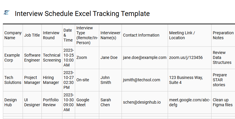 Interview Schedule Excel Tracking Template