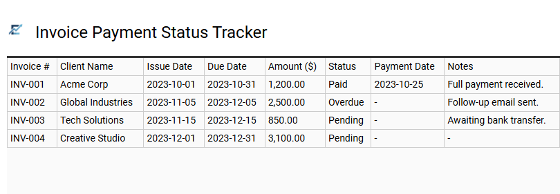 Invoice Payment Status Tracker