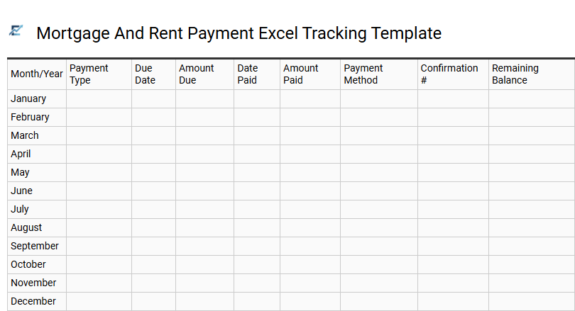 Mortgage And Rent Payment Excel Tracking Template