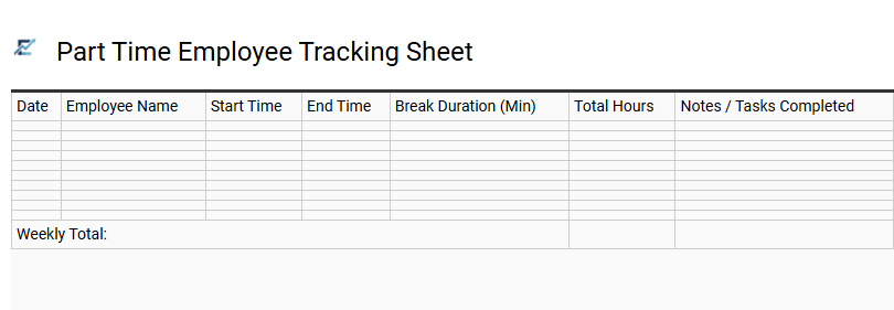 Part Time Employee Tracking Sheet