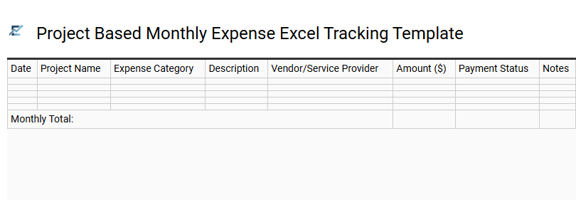 Project Based Monthly Expense Excel Tracking Template