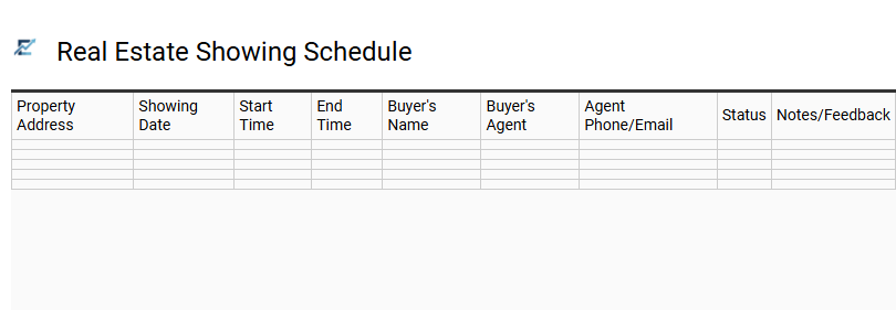 Real Estate Showing Schedule