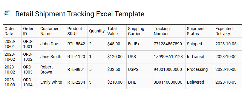 Retail Shipment Tracking Excel Template