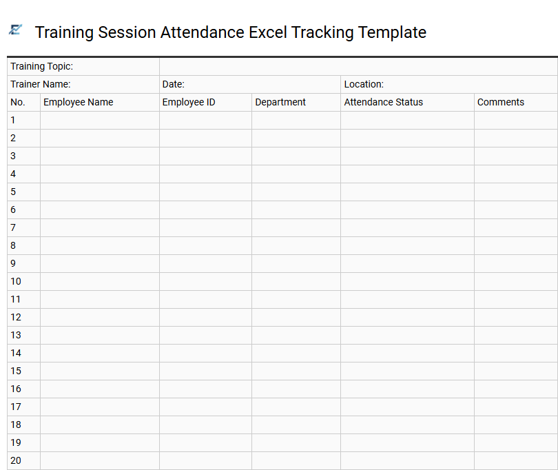 Training Session Attendance Excel Tracking Template