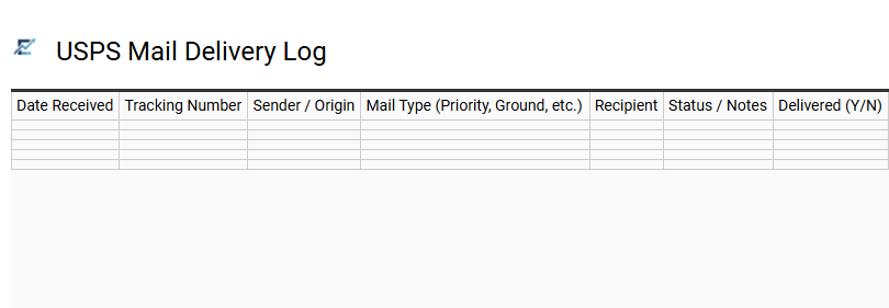 USPS Mail Delivery Log