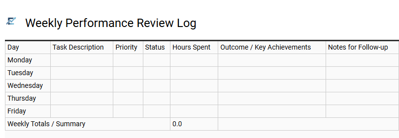 Weekly Performance Review Log