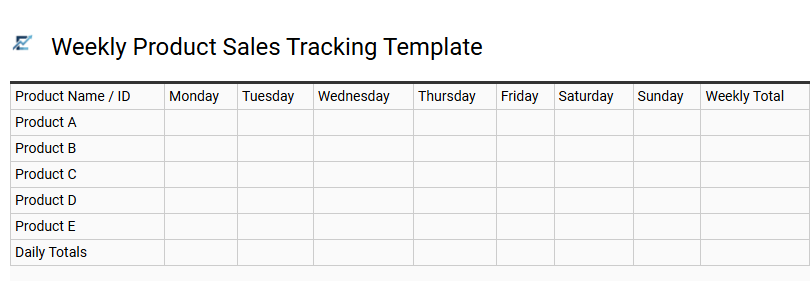Weekly Product Sales Tracking Template