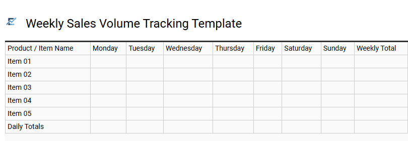 Weekly Sales Volume Tracking Template
