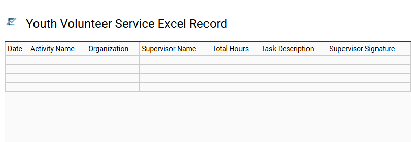 Youth Volunteer Service Excel Record