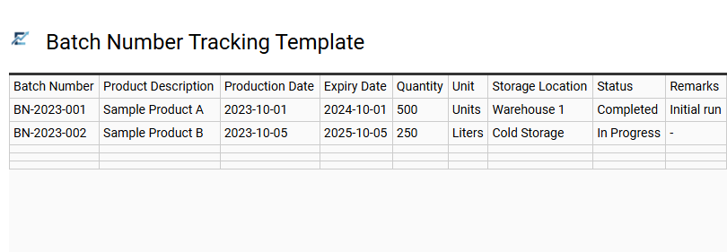 Batch Number Tracking Template