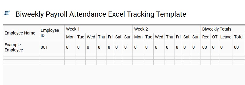 Biweekly Payroll Attendance Excel Tracking Template