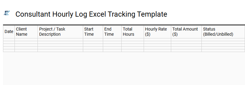 Consultant Hourly Log Excel Tracking Template