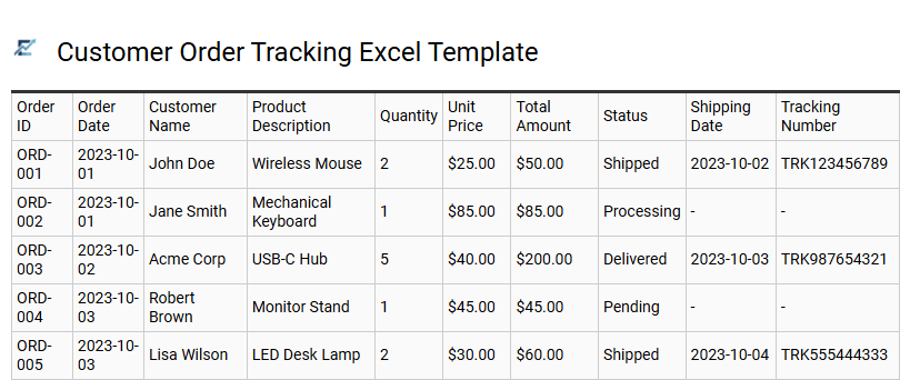 Customer Order Tracking Excel Template