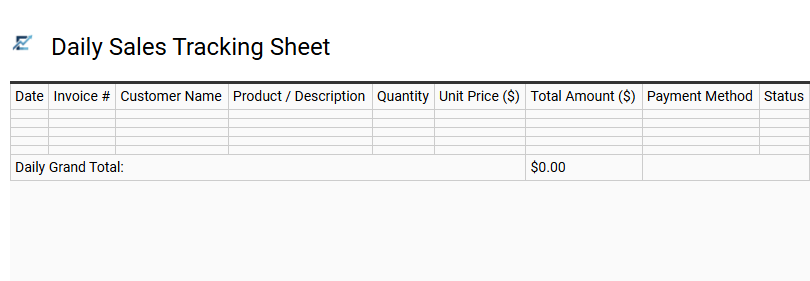 Daily Sales Tracking Sheet