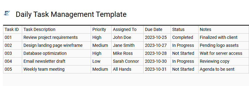Daily Task Management Template
