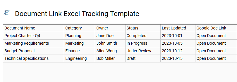 Document Link Excel Tracking Template