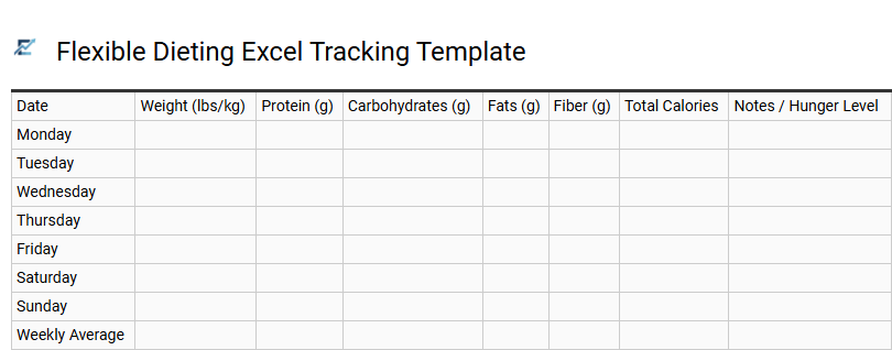 Flexible Dieting Excel Tracking Template