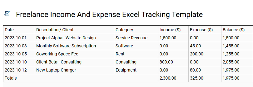 Freelance Income And Expense Excel Tracking Template