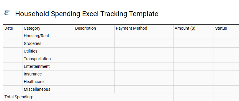 Household Spending Excel Tracking Template