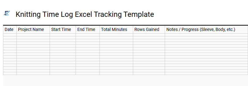 Knitting Time Log Excel Tracking Template