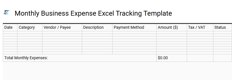Monthly Business Expense Excel Tracking Template