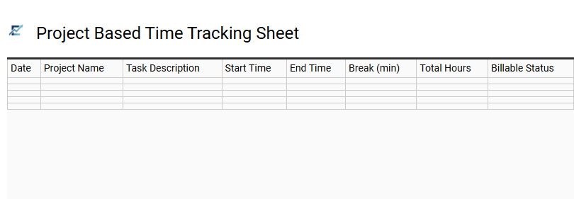 Project Based Time Tracking Sheet